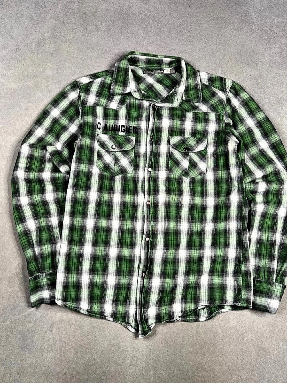 Christian Audigier Plaid Button Down in Green & White Size Medium Like New